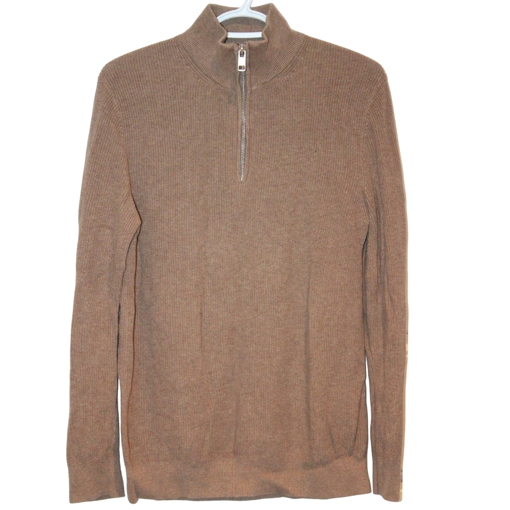 2/$25 🏷 H&M Taupe Knit 1/4 Zip Pullover Slim Fit Size M